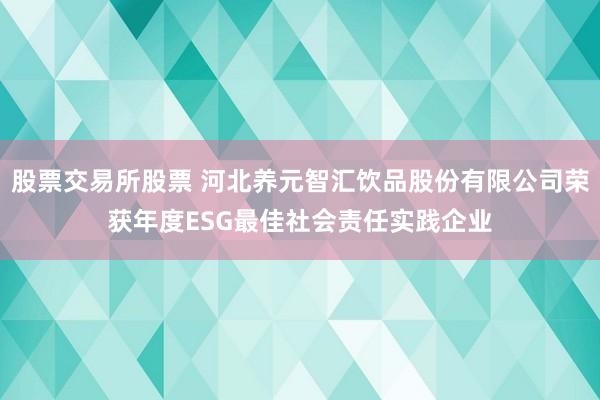 股票交易所股票 河北养元智汇饮品股份有限公司荣获年度ESG最佳社会责任实践企业