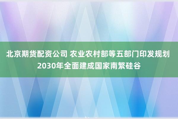 北京期货配资公司 农业农村部等五部门印发规划 2030年全面建成国家南繁硅谷