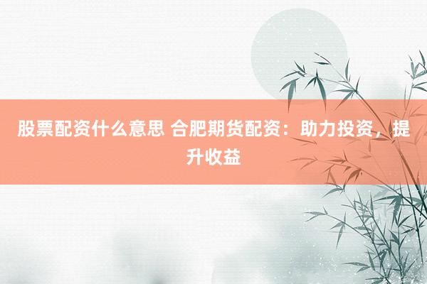 股票配资什么意思 合肥期货配资：助力投资，提升收益